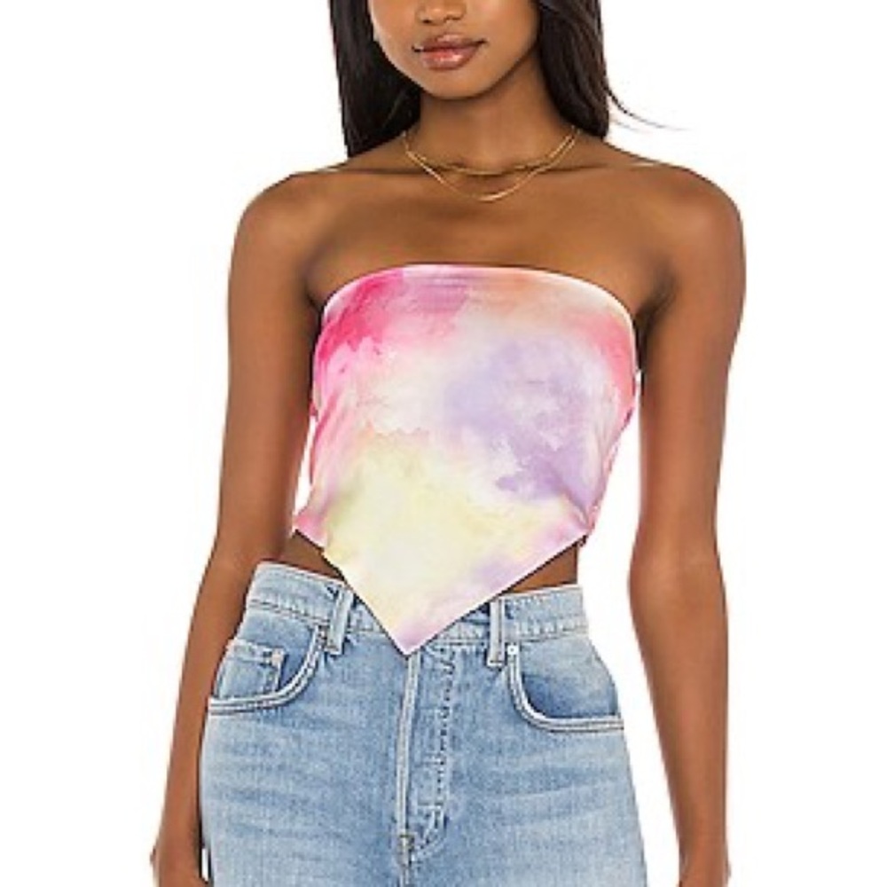 superdown Pastel Tie-Front Strapless Crop Top in Pink & Purple - Picture 2 of 5